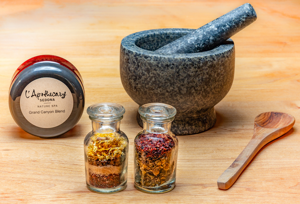 Apothecary supplies, and a mortar and pestle