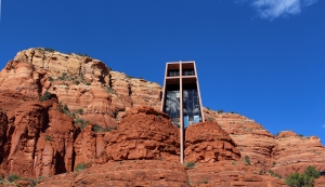 The Chapel of the Holy Cross in the middle of red rocks in Sedona, Arizona