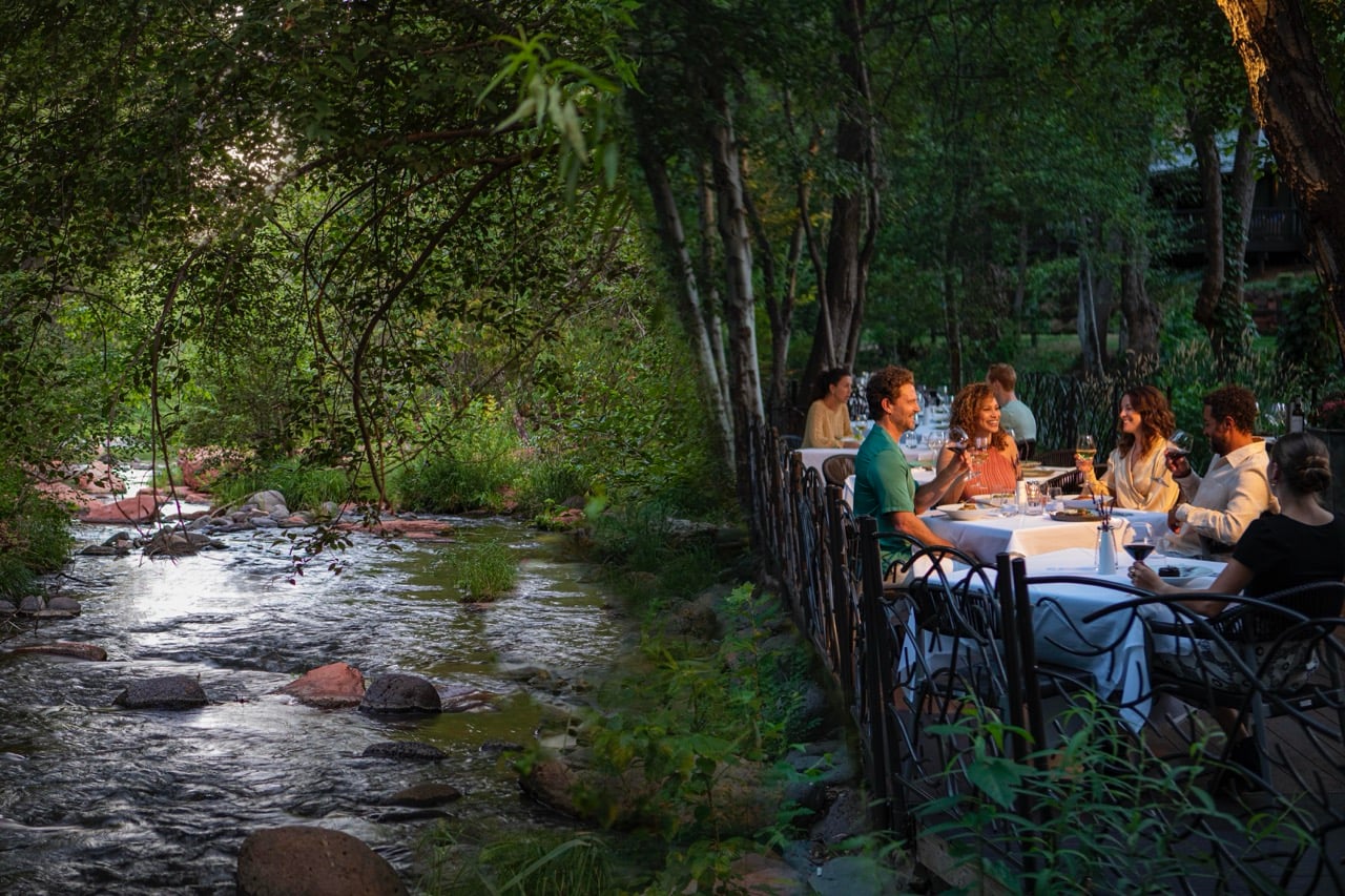 People conversing while dining at the Cress on Oak Creek