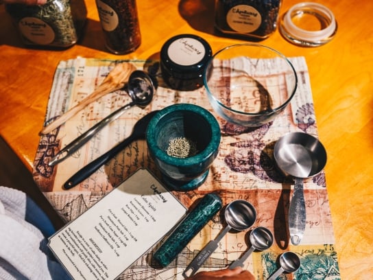 Mortar and pestle and recipe at L'Apothecary spa