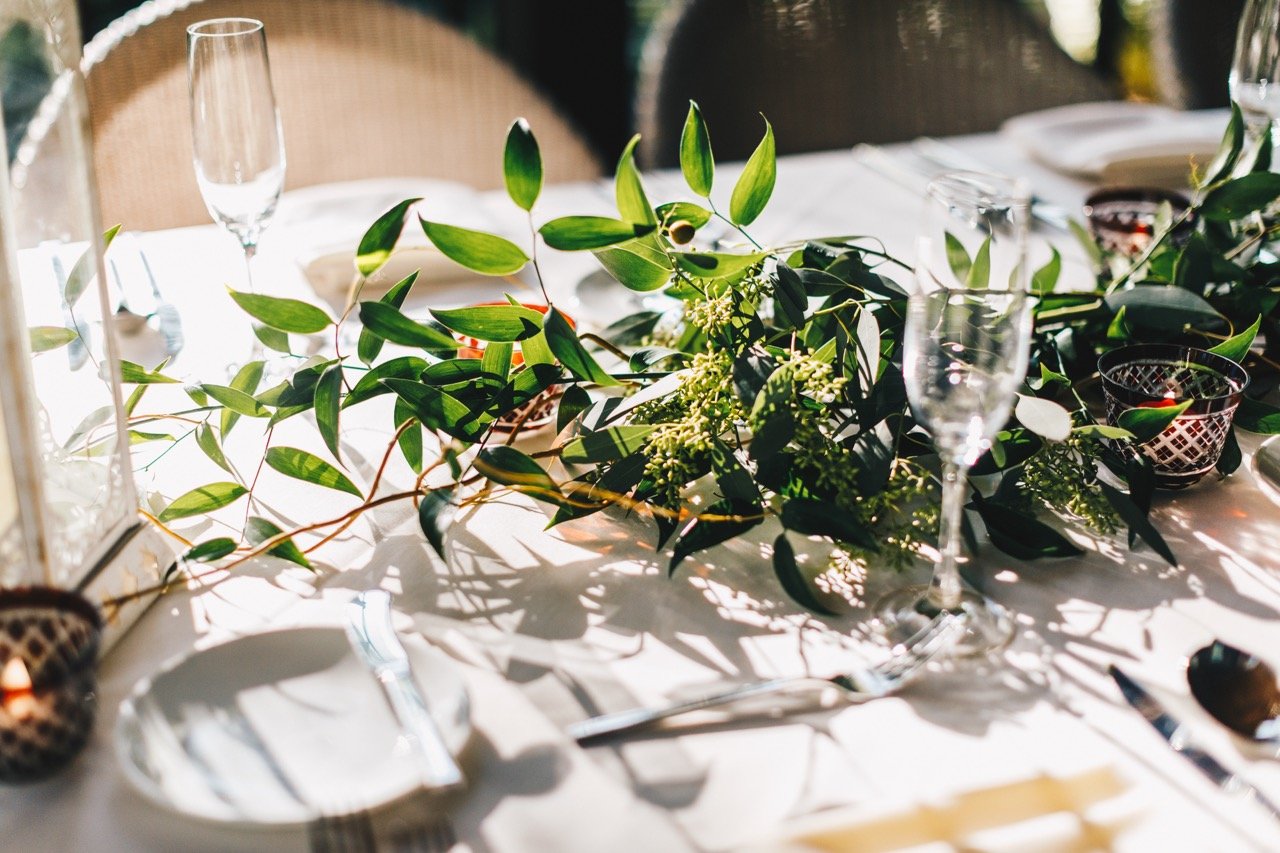 Decorative leaf table centerpiece at the Vista Overlook venue