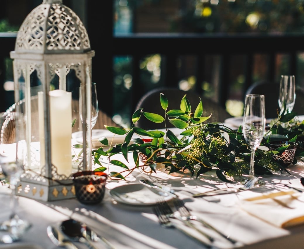 Decorative leaf table centerpiece at the Vista Overlook venue