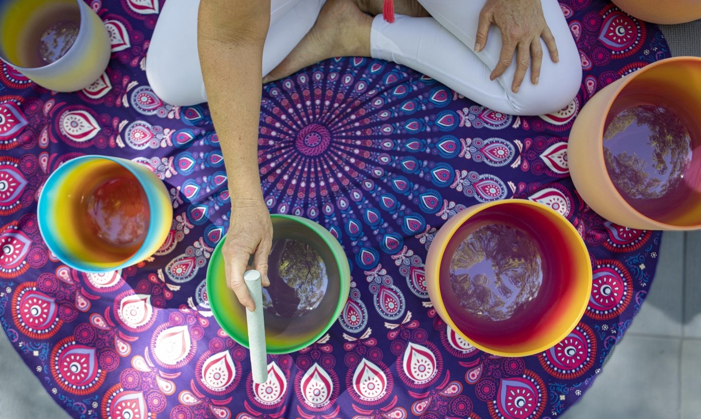 Colorful sound jars at L'Apothecary spa