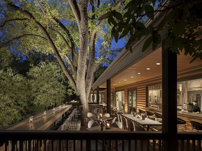 Cress on Oak Creek patio at night