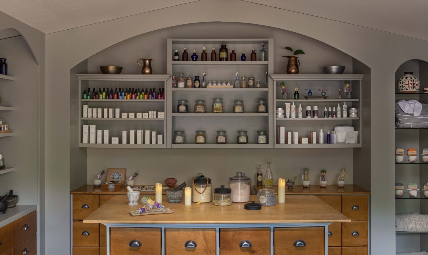 assortment of herbs available to blend at L'Apothecary spa