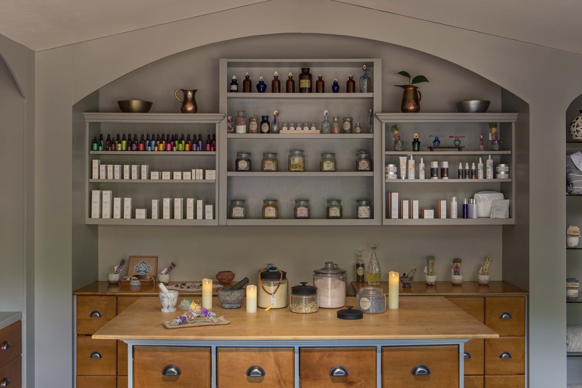 assortment of herbs available to blend at L'Apothecary spa