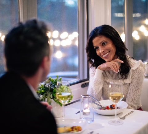 Couple Dining inside Cress on Oak Creek
