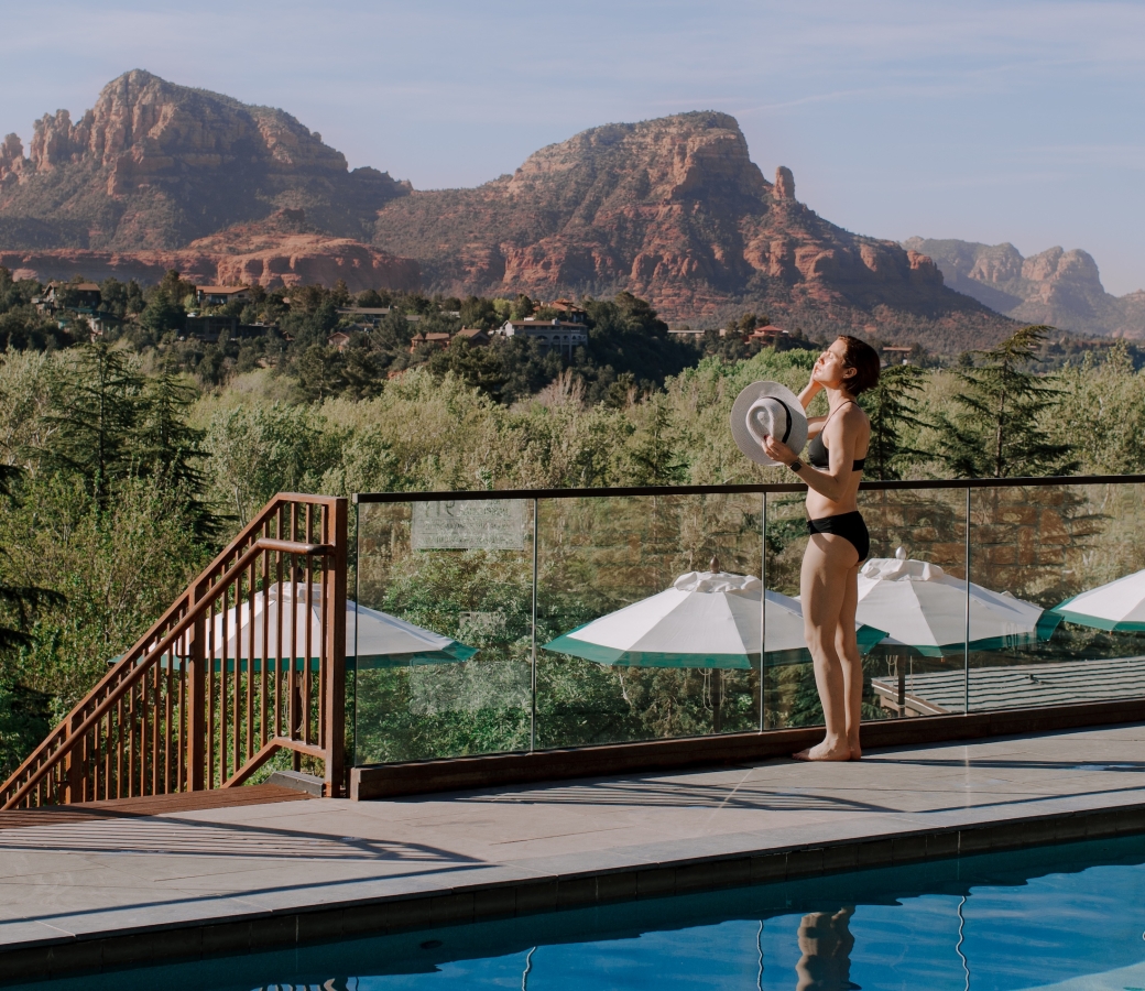 Woman at Duck Pond with View