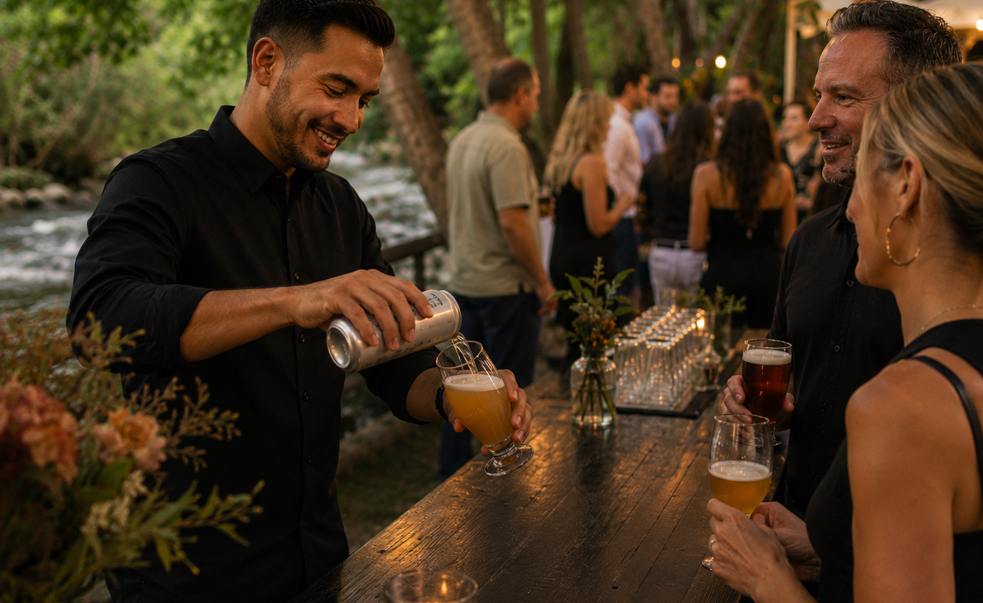 Cress Beer Dinner with Bartender pouring a couple their beers